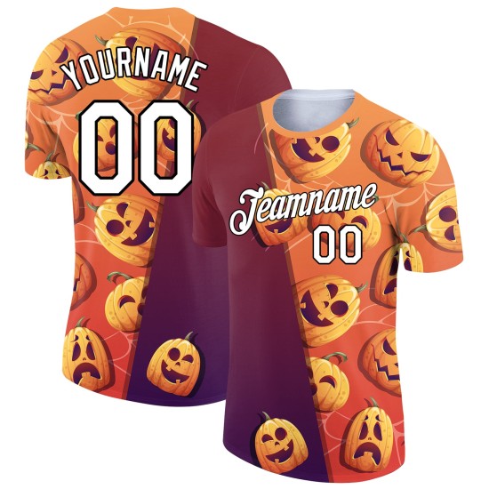 Custom Bay Orange Crimson-Black 3D Halloween Performance T-Shirt Custom Bay Orange Crimson-Black 3D Halloween Performance T-Shirt
