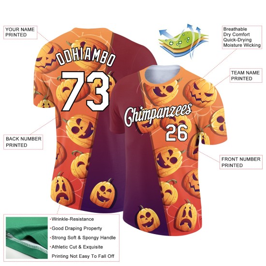 Custom Bay Orange Crimson-Black 3D Halloween Performance T-Shirt Custom Bay Orange Crimson-Black 3D Halloween Performance T-Shirt