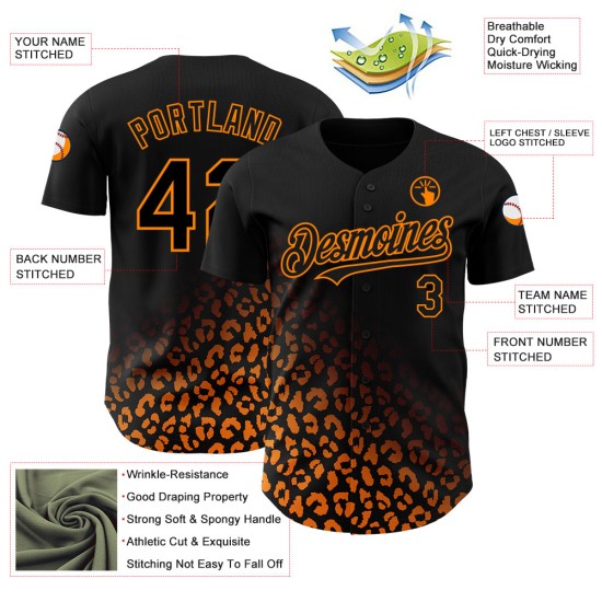 Custom Black Bay Orange 3D Pattern Design Leopard Print Fade Fashion Authentic rugby Jersey Custom Black Bay Orange 3D Pattern Design Leopard Print Fade Fashion Authentic rugby Jersey