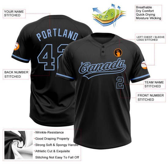 Custom Black Black-Light Blue Two-Button Unisex Jersey Custom Black Black-Light Blue Two-Button Unisex Jersey