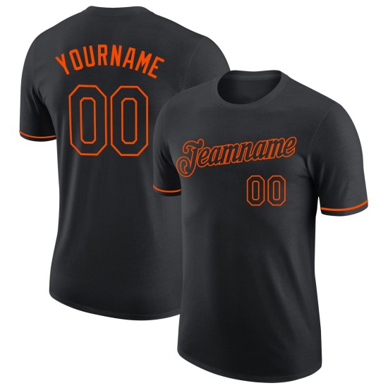 Custom Black Black-Orange Performance T-Shirt Custom Black Black-Orange Performance T-Shirt