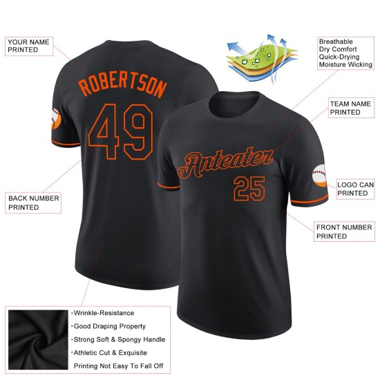 Custom Black Black-Orange Performance T-Shirt Custom Black Black-Orange Performance T-Shirt
