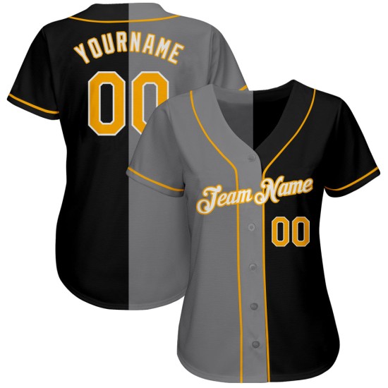 Custom Black Gold-Gray Authentic Split Fashion rugby Jersey Custom Black Gold-Gray Authentic Split Fashion rugby Jersey