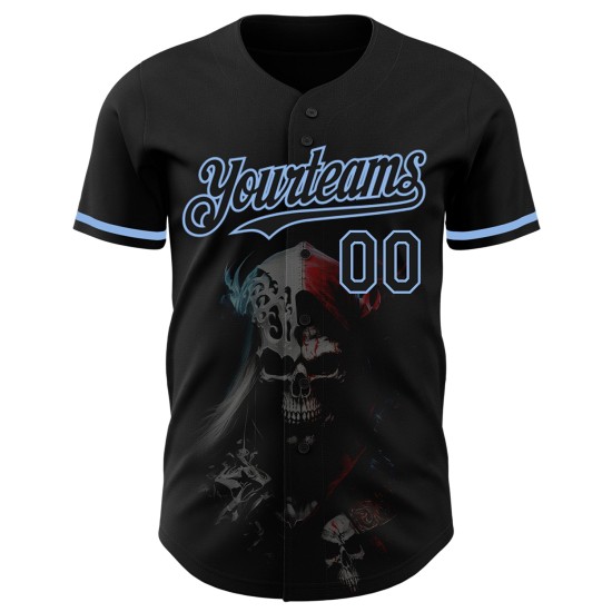 Custom Black Light Blue 3D Skull Fashion Authentic rugby Jersey Custom Black Light Blue 3D Skull Fashion Authentic rugby Jersey