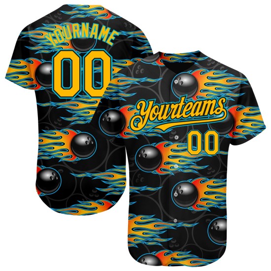 Custom Black Gold-Lakes Blue 3D Pattern Design Bowling Ball With Hotrod Flame Authentic rugby Jersey Custom Black Gold-Lakes Blue 3D Pattern Design Bowling Ball With Hotrod Flame Authentic rugby Jersey