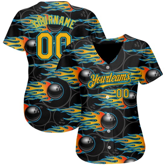 Custom Black Gold-Lakes Blue 3D Pattern Design Bowling Ball With Hotrod Flame Authentic rugby Jersey Custom Black Gold-Lakes Blue 3D Pattern Design Bowling Ball With Hotrod Flame Authentic rugby Jersey
