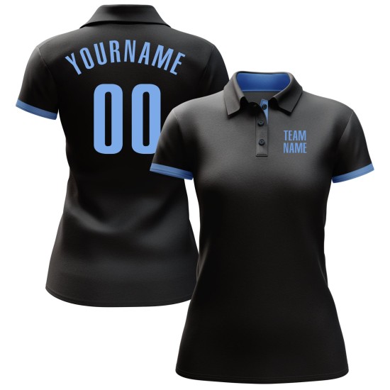 Custom Black Light Blue Performance Golf Polo Shirt Custom Black Light Blue Performance Golf Polo Shirt