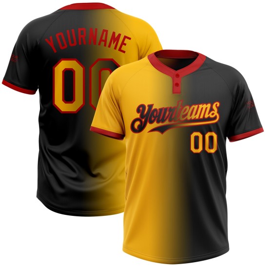 Custom Black Gold-Red Gradient Fashion Two-Button Unisex Jersey Custom Black Gold-Red Gradient Fashion Two-Button Unisex Jersey