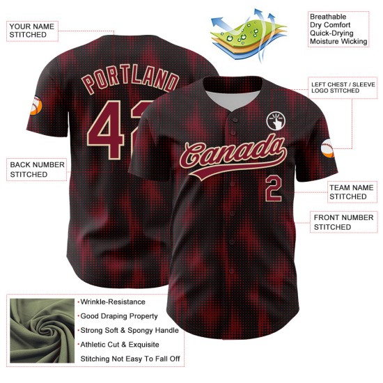 Custom Black Crimson-Cream 3D Pattern Design Halftone Dots Authentic rugby Jersey Custom Black Crimson-Cream 3D Pattern Design Halftone Dots Authentic rugby Jersey