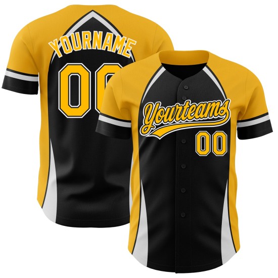 Custom Black Gold-White 3D Pattern Design Curve Solid Authentic rugby Jersey Custom Black Gold-White 3D Pattern Design Curve Solid Authentic rugby Jersey