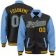 Custom Black Light Blue-Gold Bomber Full-Snap Varsity Letterman Two Tone Lapel Collar Byron Jacket Custom Black Light Blue-Gold Bomber Full-Snap Varsity Letterman Two Tone Lapel Collar Byron Jacket
