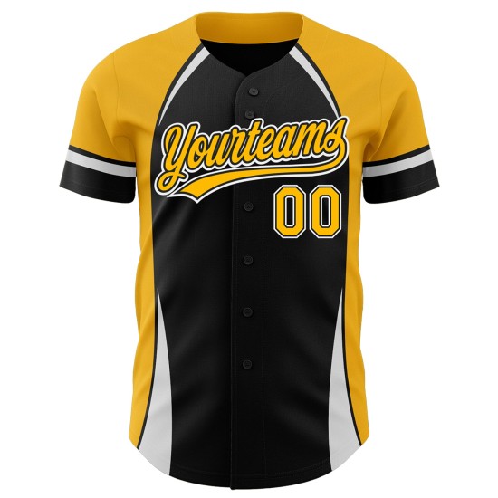 Custom Black Gold-White 3D Pattern Design Curve Solid Authentic rugby Jersey Custom Black Gold-White 3D Pattern Design Curve Solid Authentic rugby Jersey