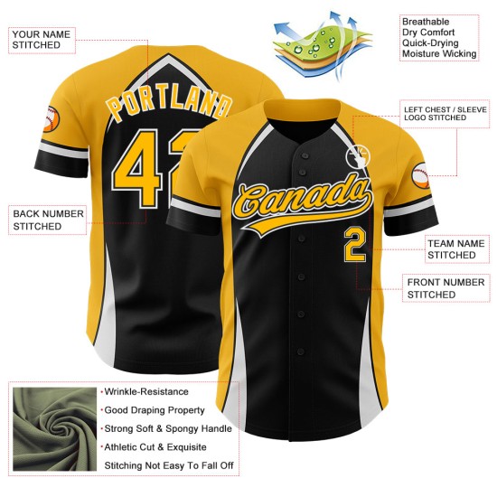 Custom Black Gold-White 3D Pattern Design Curve Solid Authentic rugby Jersey Custom Black Gold-White 3D Pattern Design Curve Solid Authentic rugby Jersey
