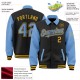 Custom Black Light Blue-Gold Bomber Full-Snap Varsity Letterman Two Tone Lapel Collar Byron Jacket Custom Black Light Blue-Gold Bomber Full-Snap Varsity Letterman Two Tone Lapel Collar Byron Jacket