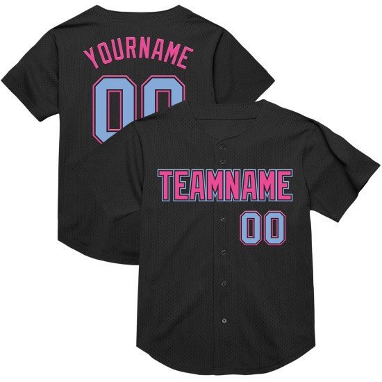 Custom Black Light Blue-Pink Mesh Authentic Throwback rugby Jersey Custom Black Light Blue-Pink Mesh Authentic Throwback rugby Jersey