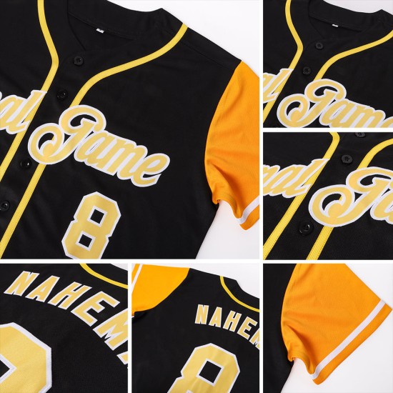 Custom Black Gold-White Authentic Two Tone rugby Jersey Custom Black Gold-White Authentic Two Tone rugby Jersey