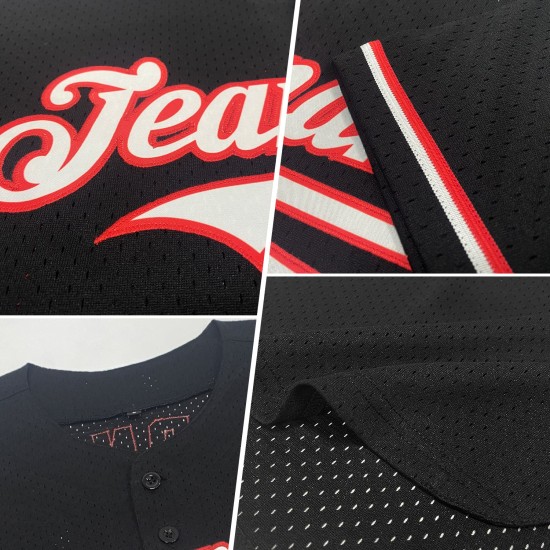 Custom Black Light Blue-Red Mesh Authentic Throwback rugby Jersey Custom Black Light Blue-Red Mesh Authentic Throwback rugby Jersey