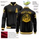 Custom Black Gold-White Bomber Varsity Letterman Zipper Jacket Custom Black Gold-White Bomber Varsity Letterman Zipper Jacket