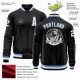 Custom Black Light Blue-White Bomber Varsity Letterman Zipper Jacket Custom Black Light Blue-White Bomber Varsity Letterman Zipper Jacket
