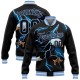 Custom Black Light Blue-White Lightning Eagle 3D Pattern Design Bomber Full-Snap Varsity Letterman Jacket Custom Black Light Blue-White Lightning Eagle 3D Pattern Design Bomber Full-Snap Varsity Letterman Jacket