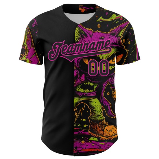 Custom Black Deep Pink 3D Pattern Design Rave Monster Authentic rugby Jersey Custom Black Deep Pink 3D Pattern Design Rave Monster Authentic rugby Jersey