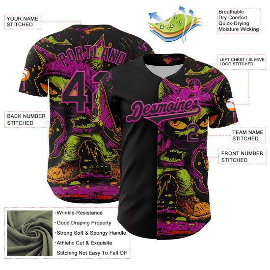 Custom Black Deep Pink 3D Pattern Design Rave Monster Authentic rugby Jersey Custom Black Deep Pink 3D Pattern Design Rave Monster Authentic rugby Jersey