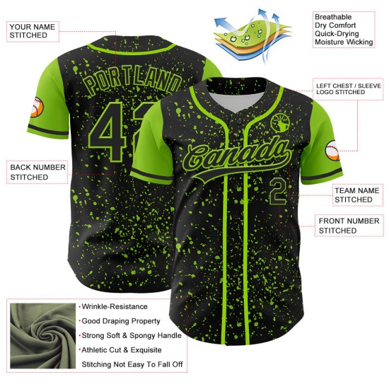 Custom Black Neon Green 3D Pattern Design Abstract Splatter Ink Authentic rugby Jersey Custom Black Neon Green 3D Pattern Design Abstract Splatter Ink Authentic rugby Jersey