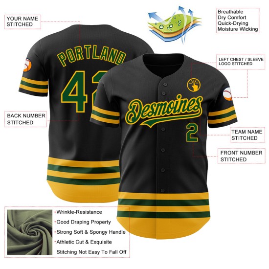 Custom Black Green-Gold Line Authentic rugby Jersey Custom Black Green-Gold Line Authentic rugby Jersey