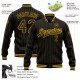 Custom Black Gold Pinstripe Gold Bomber Full-Snap Varsity Letterman Jacket Custom Black Gold Pinstripe Gold Bomber Full-Snap Varsity Letterman Jacket
