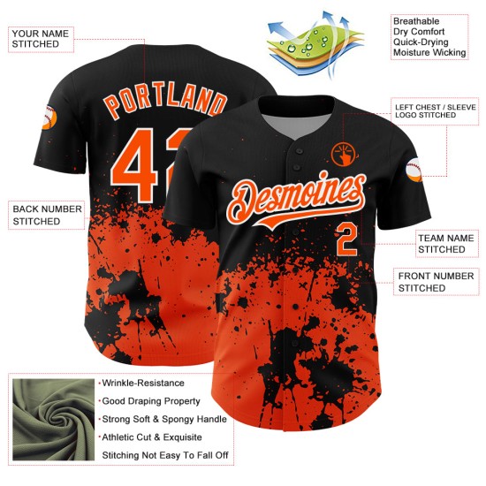 Custom Black Orange-White 3D Pattern Design Abstract Splash Grunge Art Authentic rugby Jersey Custom Black Orange-White 3D Pattern Design Abstract Splash Grunge Art Authentic rugby Jersey