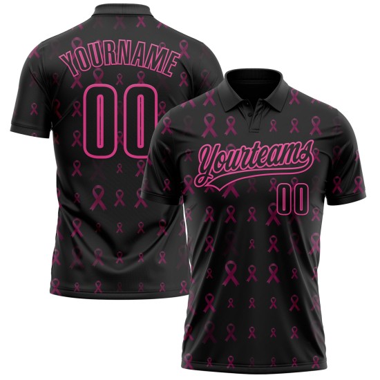 Custom Black Pink 3D Pink Ribbon Breast Cancer Awareness Month Women Health Care Support Performance Polo Shirt Custom Black Pink 3D Pink Ribbon Breast Cancer Awareness Month Women Health Care Support Performance Polo Shirt