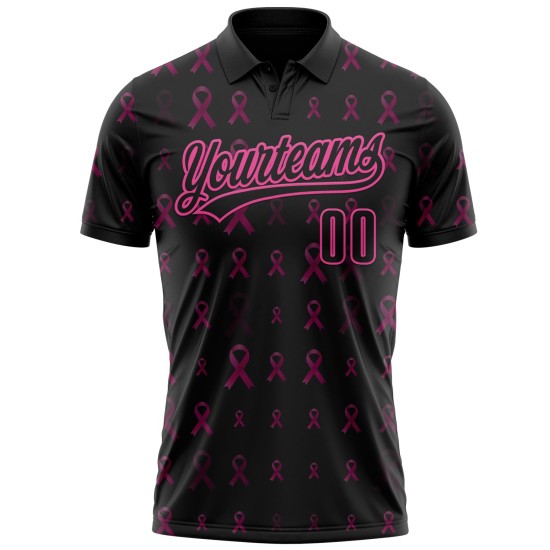 Custom Black Pink 3D Pink Ribbon Breast Cancer Awareness Month Women Health Care Support Performance Polo Shirt Custom Black Pink 3D Pink Ribbon Breast Cancer Awareness Month Women Health Care Support Performance Polo Shirt