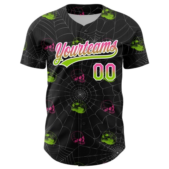 Custom Black Pink-Neon Green 3D Gothic Style Fluorescence Skull Authentic rugby Jersey Custom Black Pink-Neon Green 3D Gothic Style Fluorescence Skull Authentic rugby Jersey