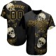 Custom Black Old Gold 3D Plant And Skull Fashion Authentic rugby Jersey Custom Black Old Gold 3D Plant And Skull Fashion Authentic rugby Jersey