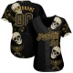 Custom Black Old Gold 3D Plant And Skull Fashion Authentic rugby Jersey Custom Black Old Gold 3D Plant And Skull Fashion Authentic rugby Jersey