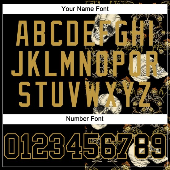 Custom Black Old Gold 3D Plant And Skull Fashion Authentic rugby Jersey Custom Black Old Gold 3D Plant And Skull Fashion Authentic rugby Jersey
