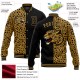 Custom Black Old Gold Leopard Print 3D Pattern Design Bomber Full-Snap Varsity Letterman Jacket Custom Black Old Gold Leopard Print 3D Pattern Design Bomber Full-Snap Varsity Letterman Jacket