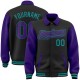 Custom Black Purple-Teal Bomber Full-Snap Varsity Letterman Two Tone Lapel Collar Byron Jacket Custom Black Purple-Teal Bomber Full-Snap Varsity Letterman Two Tone Lapel Collar Byron Jacket