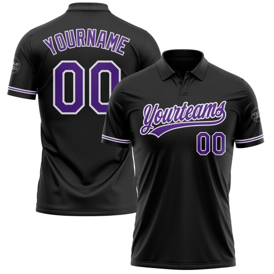 Custom Black Purple-White Performance Vapor Golf Polo Shirt Custom Black Purple-White Performance Vapor Golf Polo Shirt