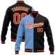 Custom Black Orange-Light Blue Bomber Full-Snap Varsity Letterman Split Fashion Jacket Custom Black Orange-Light Blue Bomber Full-Snap Varsity Letterman Split Fashion Jacket
