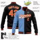 Custom Black Orange-Light Blue Bomber Full-Snap Varsity Letterman Split Fashion Jacket Custom Black Orange-Light Blue Bomber Full-Snap Varsity Letterman Split Fashion Jacket