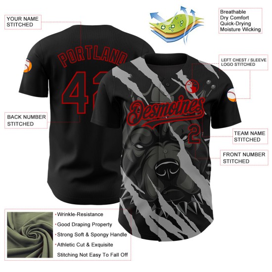 Custom Black Red 3D Pattern Design Animal Pitbull Dog Authentic rugby Jersey Custom Black Red 3D Pattern Design Animal Pitbull Dog Authentic rugby Jersey