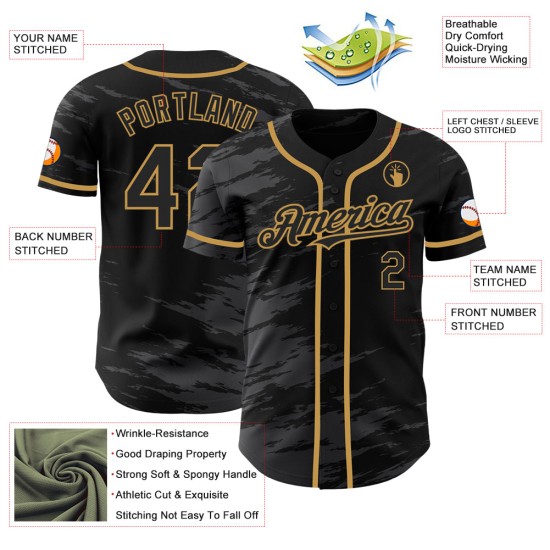 Custom Black Steel Gray Splash Ink Old Gold Authentic rugby Jersey Custom Black Steel Gray Splash Ink Old Gold Authentic rugby Jersey