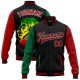 Custom Black Red-Kelly Green Black History Month Lion 3D Pattern Design Bomber Full-Snap Varsity Letterman Jacket Custom Black Red-Kelly Green Black History Month Lion 3D Pattern Design Bomber Full-Snap Varsity Letterman Jacket