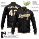 Custom Black White Pinstripe Old Gold Bomber Full-Snap Varsity Letterman Jacket Custom Black White Pinstripe Old Gold Bomber Full-Snap Varsity Letterman Jacket