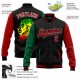 Custom Black Red-Kelly Green Black History Month Lion 3D Pattern Design Bomber Full-Snap Varsity Letterman Jacket Custom Black Red-Kelly Green Black History Month Lion 3D Pattern Design Bomber Full-Snap Varsity Letterman Jacket