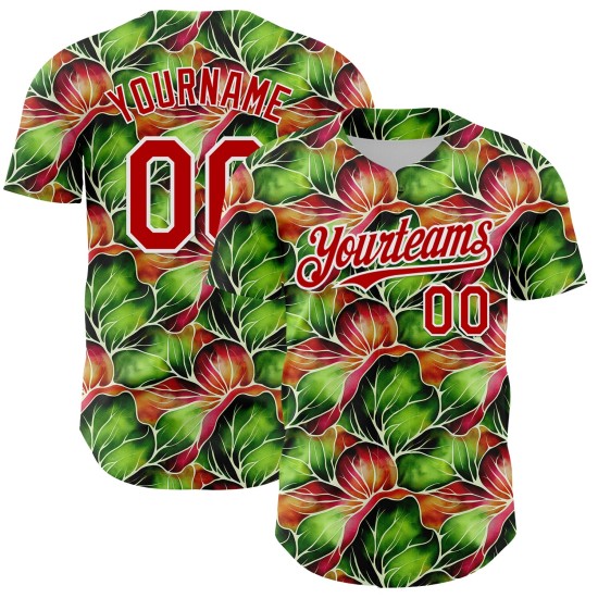 Custom Black Red-White 3D Pattern Design Tropical Plant Authentic rugby Jersey Custom Black Red-White 3D Pattern Design Tropical Plant Authentic rugby Jersey
