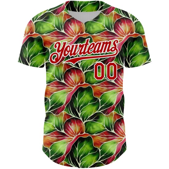 Custom Black Red-White 3D Pattern Design Tropical Plant Authentic rugby Jersey Custom Black Red-White 3D Pattern Design Tropical Plant Authentic rugby Jersey