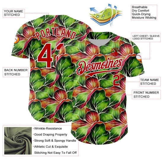 Custom Black Red-White 3D Pattern Design Tropical Plant Authentic rugby Jersey Custom Black Red-White 3D Pattern Design Tropical Plant Authentic rugby Jersey