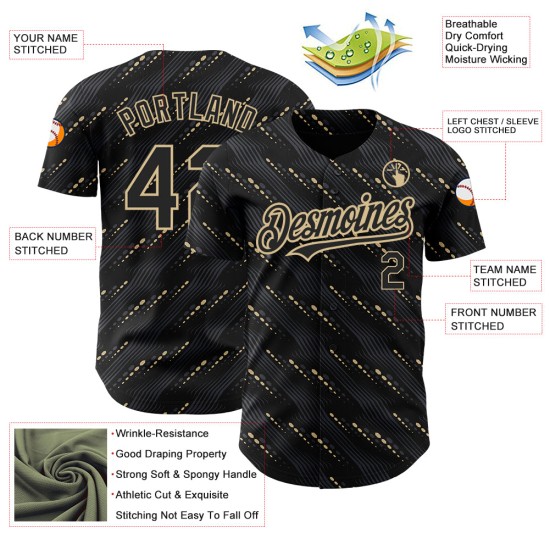 Custom Black Vegas Gold 3D Pattern Design Slant Lines Authentic rugby Jersey Custom Black Vegas Gold 3D Pattern Design Slant Lines Authentic rugby Jersey